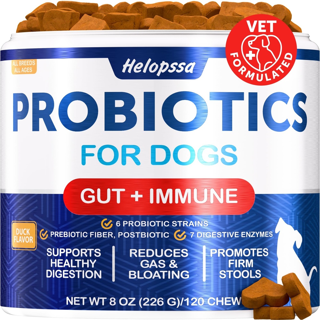 Advanced Probiotics for Dogs for Gut & Digestive Health, Seasonal Allergies & Itchy Skin, Yeast Balance - 6 Billion CFU - Dog Probiotics - Without Yeast - w/Prebiotics, Enzymes, Pumpkin - 120 Treats