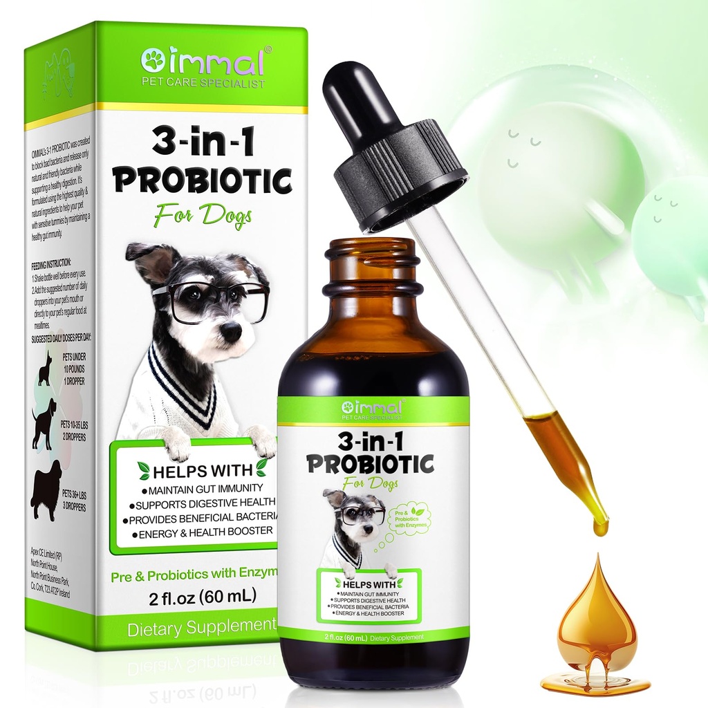 Oimmal Probiotics for Dogs, 3 in 1 Dog Probiotic and Digestive Enzymes for Pet, Supports Gut Health, Itchy Skin, Allergies, Immunity, Liquid Probiotics for for All Ages and Breeds Dogs, blue
