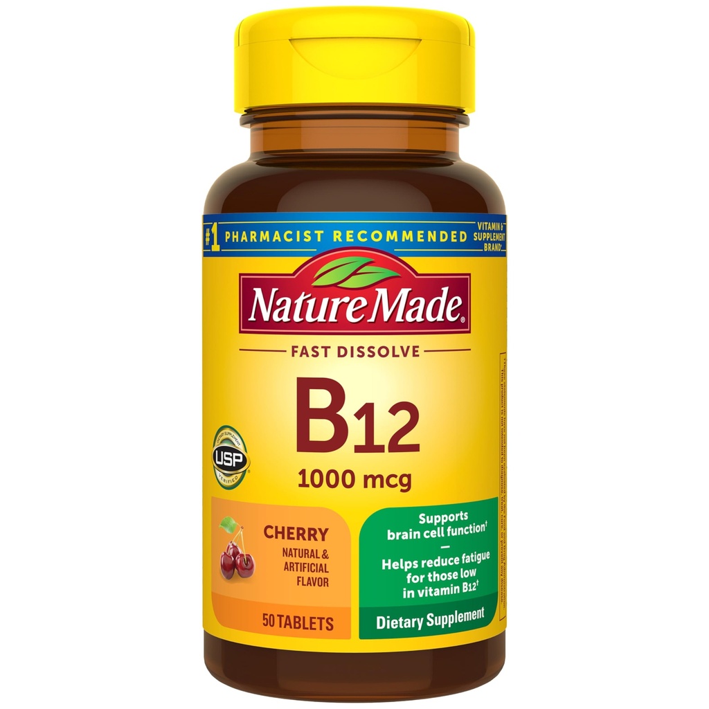 Φύση Made Vitamin B12 1000 mcg, εύκολο να λάβει υπογλώσσια B12 για την υποστήριξη του μεταβολισμού ενέργειας, 50 ζάχαρη δωρεάν γρήγορα διαλύστε τα δισκία, 50 ημέρες προσφοράς