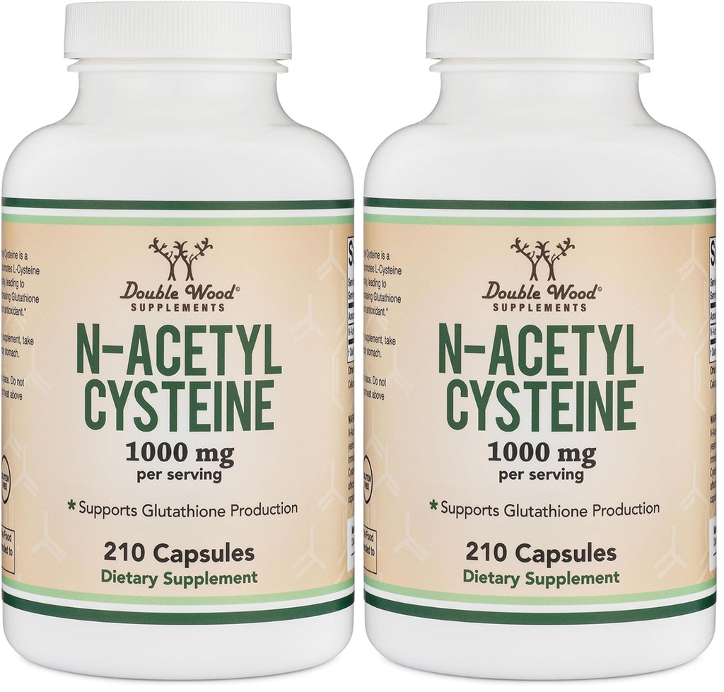 NAC Supplement N-Acetyl Cysteine (1,000mg Per Serving 500mg Per Cap, 210 Capsules) (Third Party Tested) with Odor Masking Technology to Boost Glutathione Levels by Double Wood (Pack of 2)