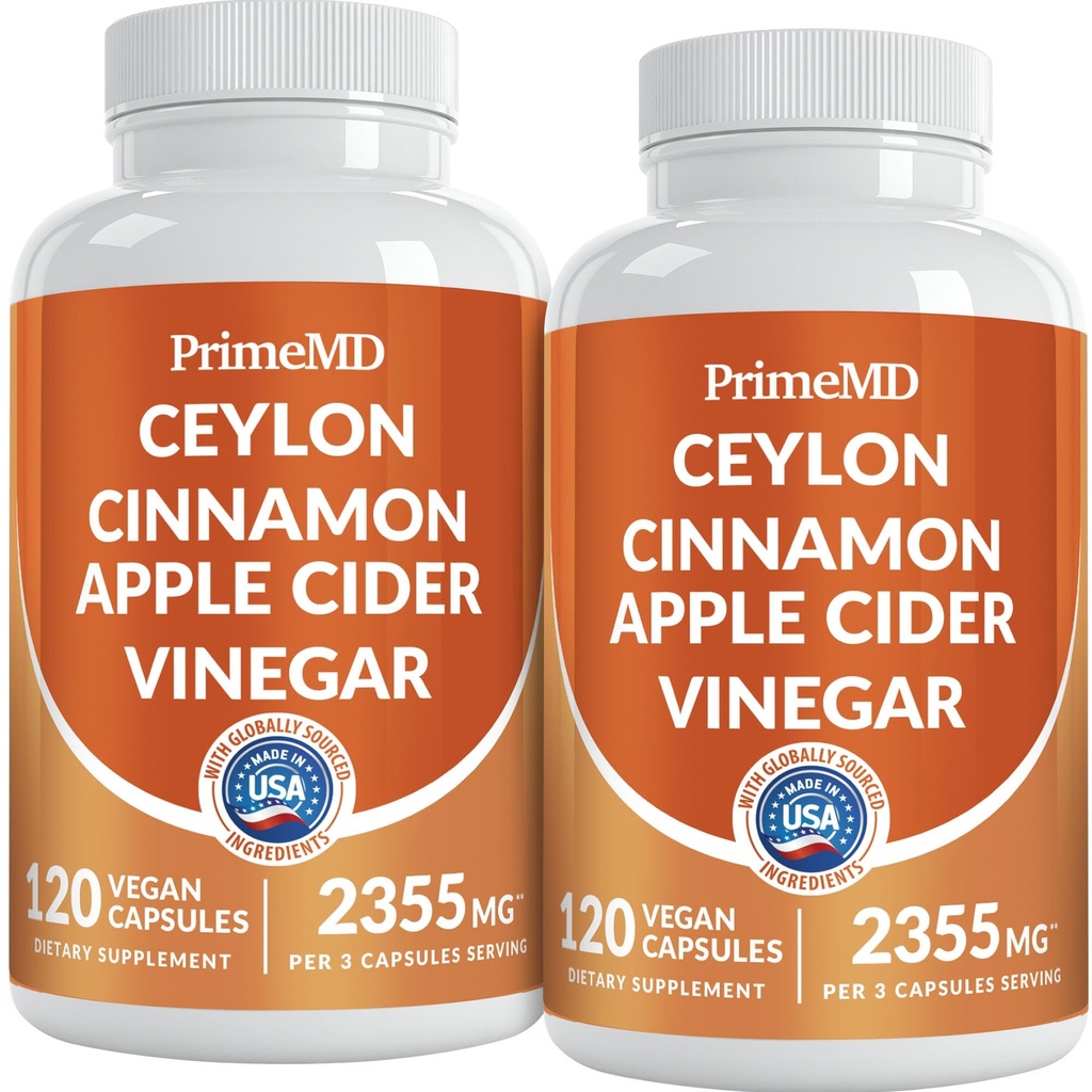 5-in-1 Ceylon Cinnamon Capsules 2355mg - Apple Cider Vinegar Capsules with Turmeric, Panax Ginseng & Bioperine - Cinnamon Supplements for Women & Men - Non-GMO, Vegan, Gluten-Free (120 Ct) (2-Pack)