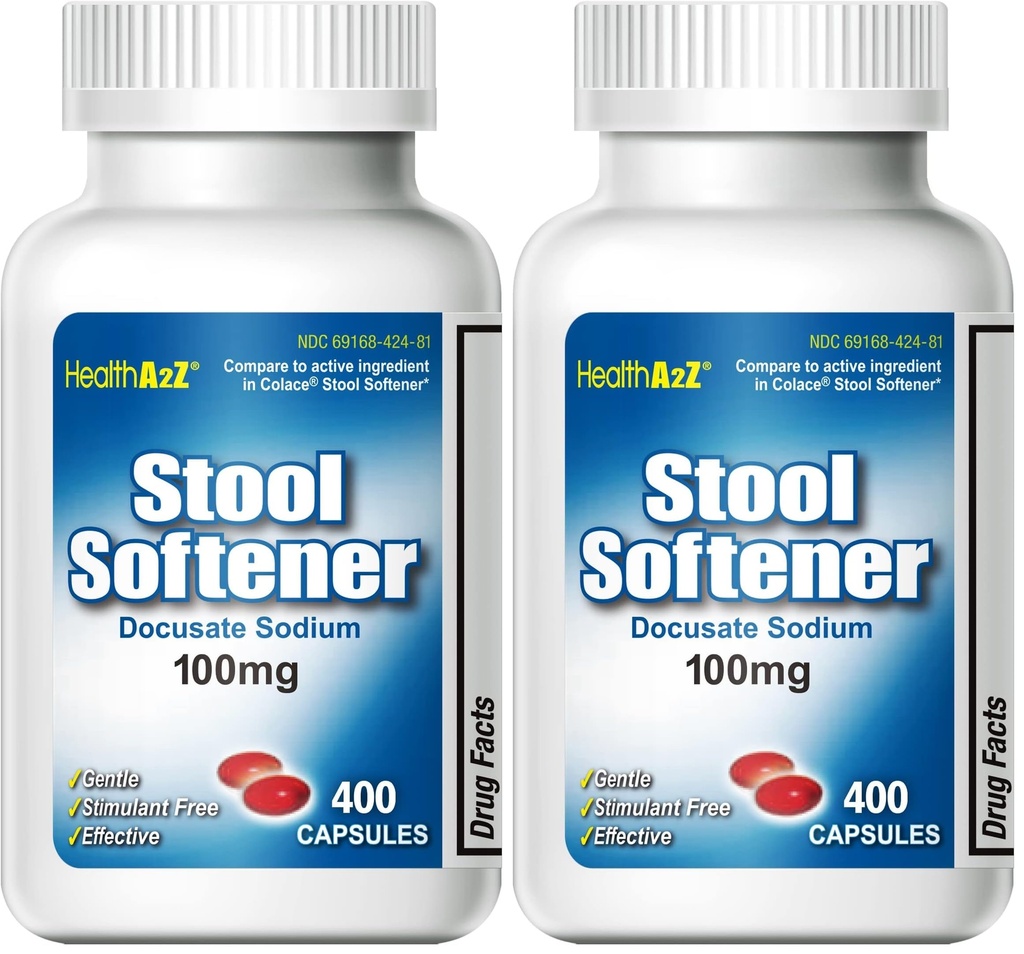 HealthA2Z® Stool Softener | Docusate Sodium 100mg | Red Capsules | Dependable | Gentle Constipation Relief (400 Counts (Pack of 2))