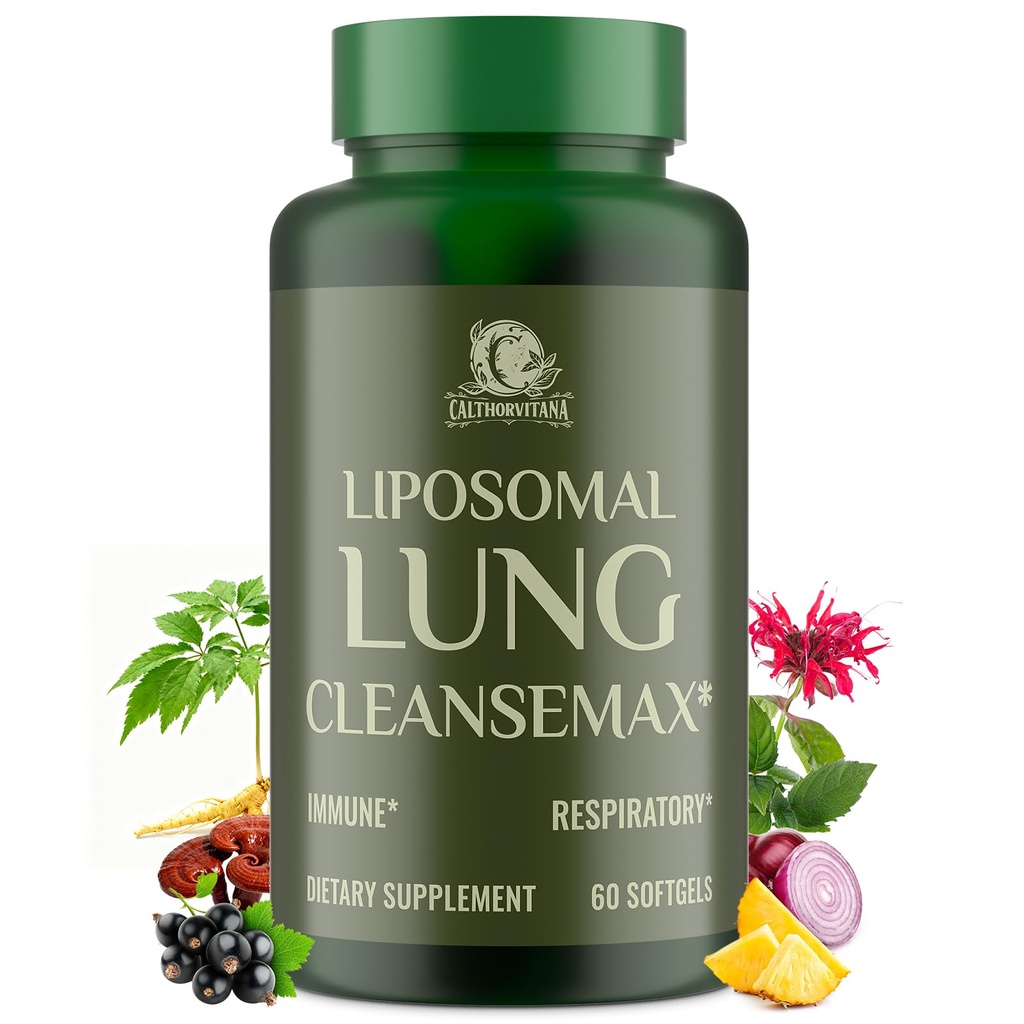 Liposomal Lung Cleansemax Supplement with Mullein Leaf Extract, Elderberry Fruit Extract, Quercetin + 13 Herbs & Vitamins, Enhanced Absorption, Refreshing Breathing Experience, 60 Capsules