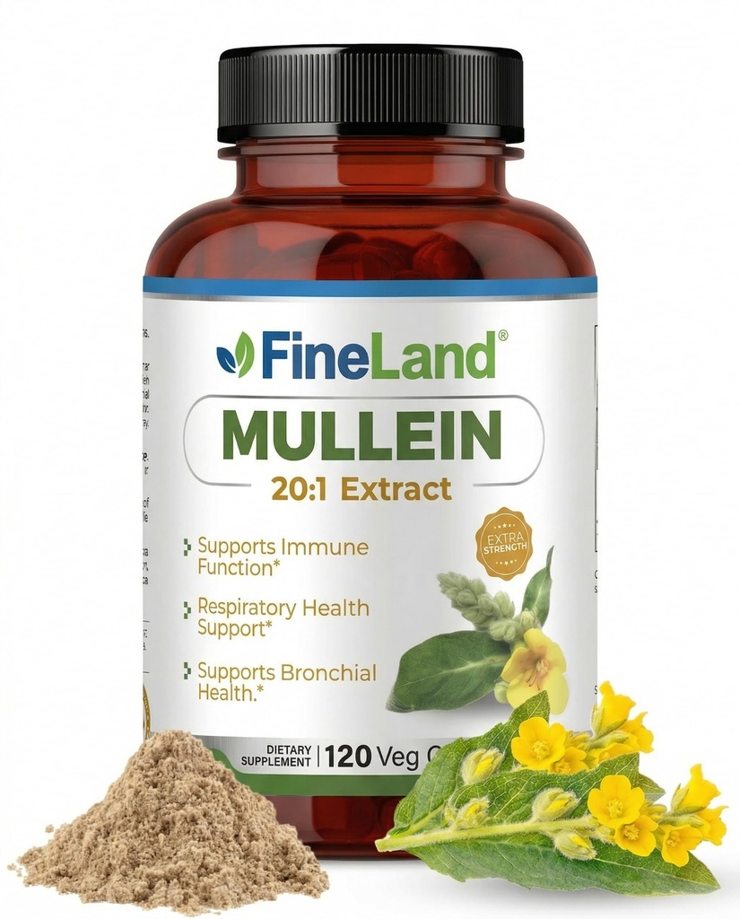 FineLand Mullein Extract – Lung Cleanse & Respiratory Support Supplement – Bronchial & Immune Health Support – 120 Vegan Capsules Made in USA