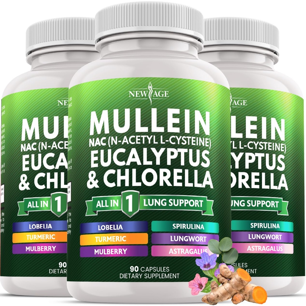 Mullein Leaf Extract for Lungs Cleanse NAC Supplement Chlorophyll Chlorella Elderberry Ginger Licorice Astragalus Oregano Turmeric Support 270 Count