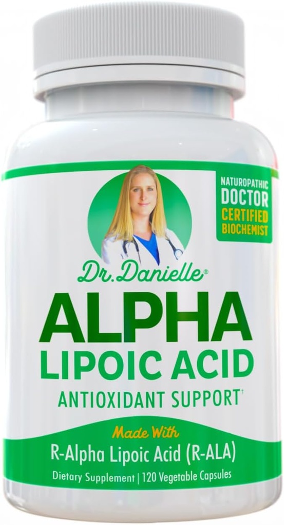Alpha-Lipoic Acid by Dr. Danielle, Neuropathy Support, Non-GMO, Gluten-Free, Vegan, Soy-Free, Promotes Healthy Blood Sugar, Alpha R Lipoic Acid R-ALA, R-ALA, 120 Veggie Caps