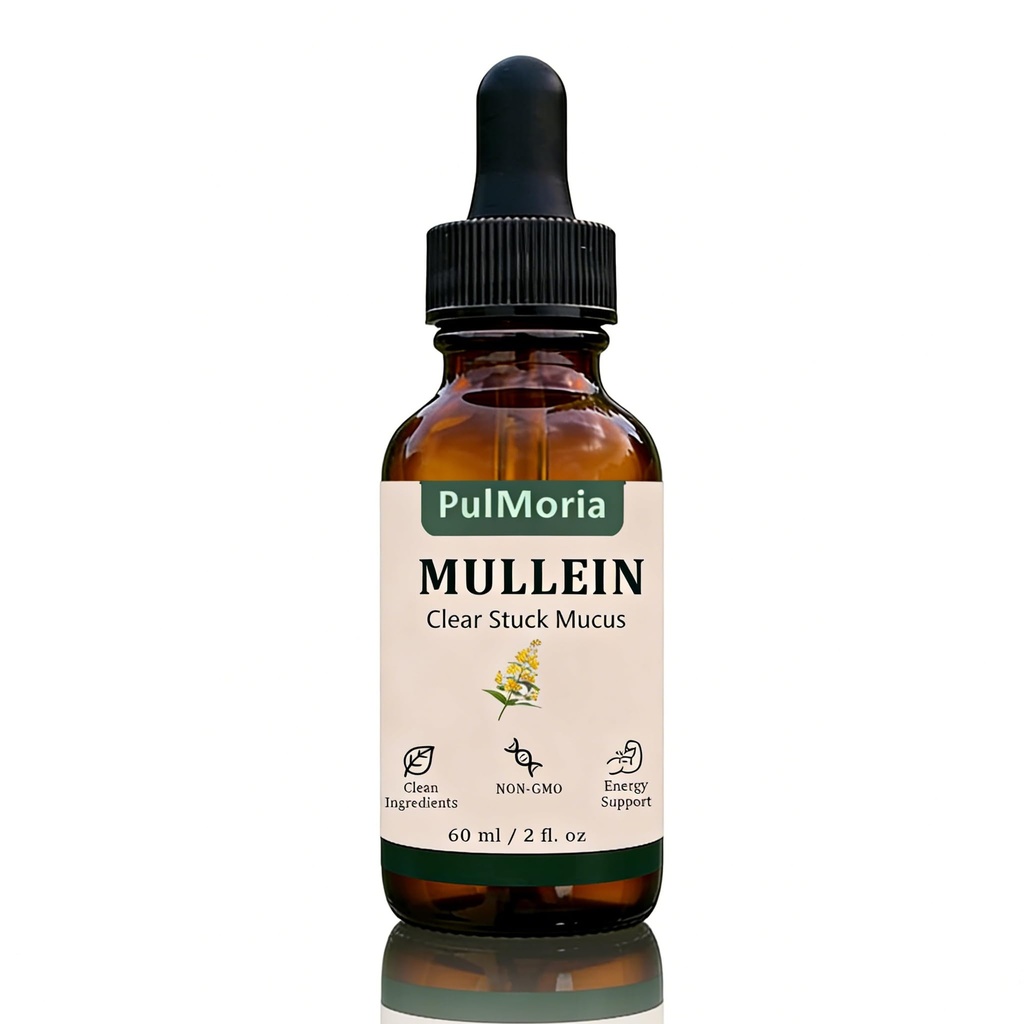 Pulmoria Clear Stuck Mucus, with Wild Mullein Extract, Cordyceps, Bromelain, Lemon Peel, Ginger, for Daily Airway Comfort & Wellness, Plant-Based Formula Lung Support Drops, 60 ml