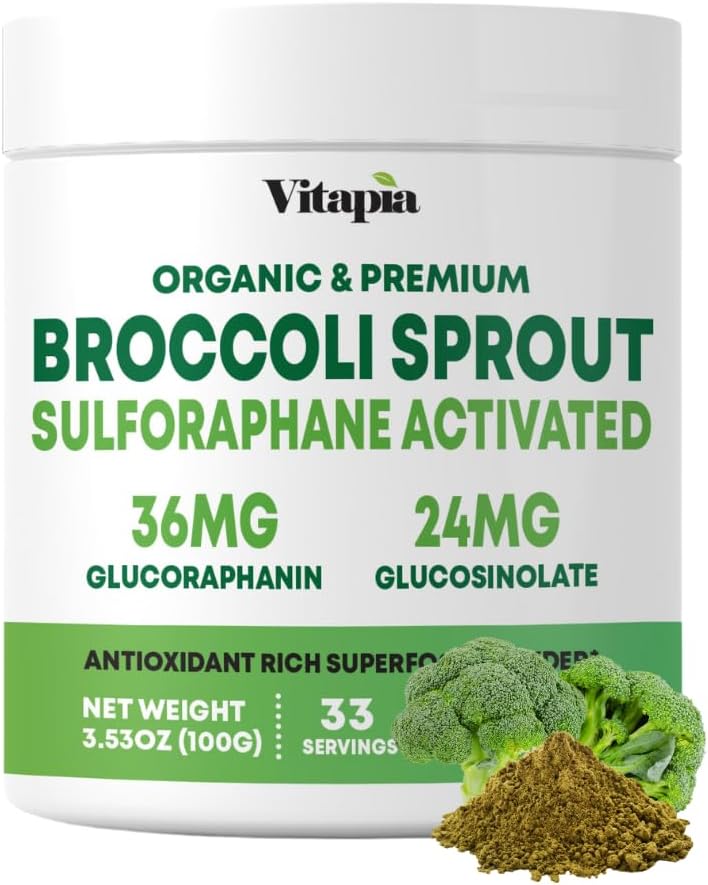 Vitapia Organic Broccoli Sprout Powder - High in Sulforaphane & Antioxidant, Cognitive Health Support - 30 Day Supply - Non GMO & Gluten Free, 33 Servings (Pack of 1)