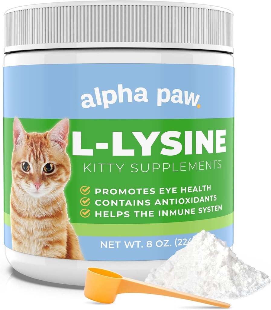 Alpha Paw - Ανθρώπινη Βαθμός για κατοικίδια ζώα - Cat Lysine συμπλήρωμα - επιπλέον παροχές 5-10 μηνών - Φυσική Lysine (8 Ουγγιά/227 γραμμάρια)