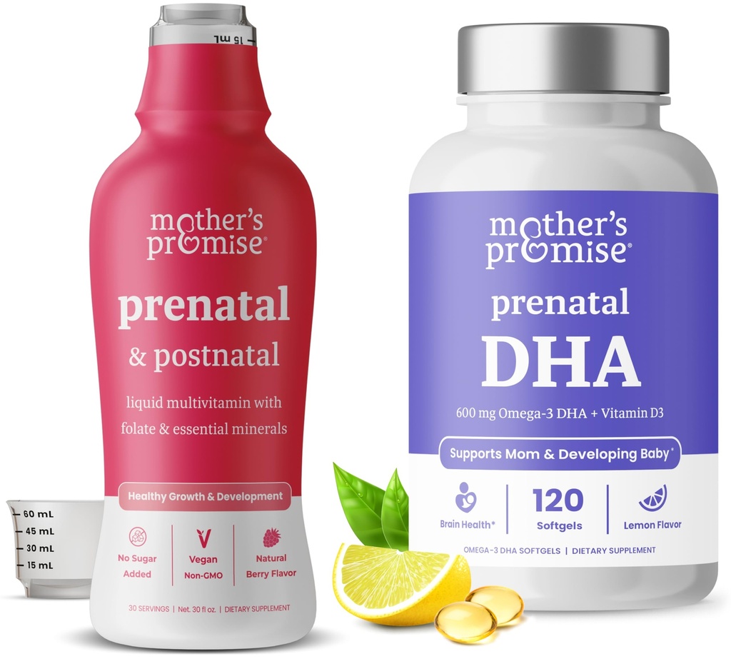 Mother's Promise Prenatal & Postnatal Multivitamin Liquid & Prenatal DHA for Women Bundle