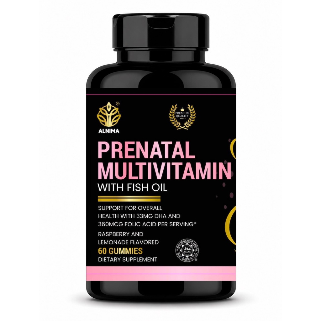 Prenatal Multivitamin Gummies – Women’s Prenatal Support with DHA, Folic Acid & Biotin, Halal Supplement, Made in USA