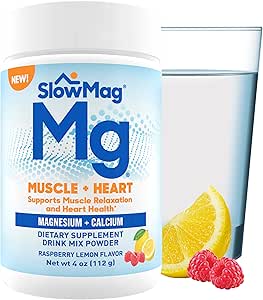SlowMag® Magnesium Powder, Magnesium + Calcium Supplement Drink Mix, Raspberry Lemon Flavor, Supports Muscle Relaxation & Heart Health, 4oz