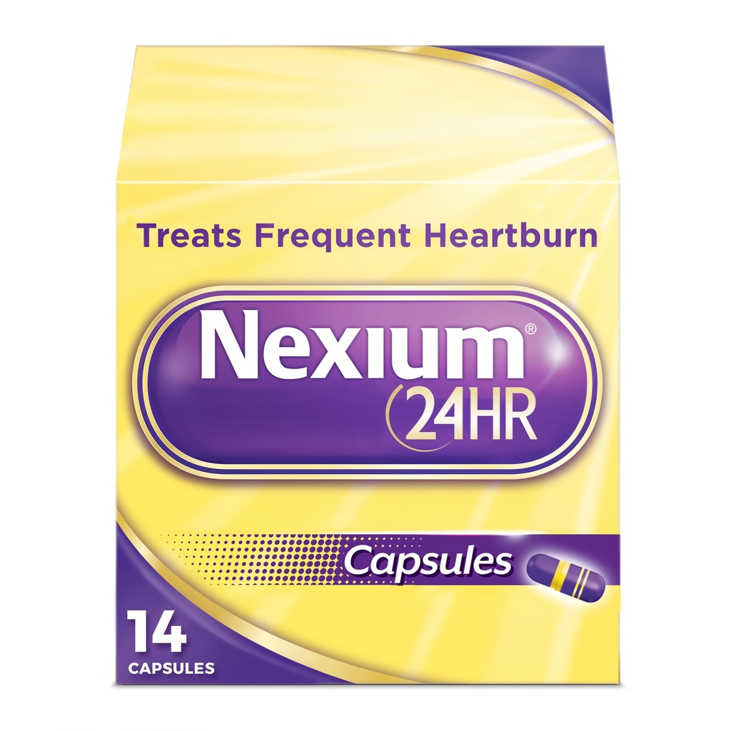 Nexium 24HR Acid Reducer Heartburn Relief Capsules for All-Day and All-Night Protection from Frequent Heartburn, Heartburn Medicine with Esomeprazole Magnesium - 14 Count