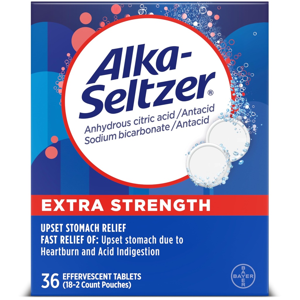Alka-Seltzer Extra Strength Heartburn Relief Effervescent Antacid Tablets, Fast Indigestion Relief, 36Ct