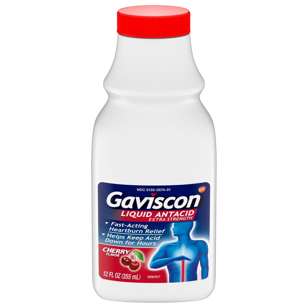 Gaviscon Extra Strength Cherry Liquid Antacid for Fast-Acting Heartburn Relief, 12 ounces