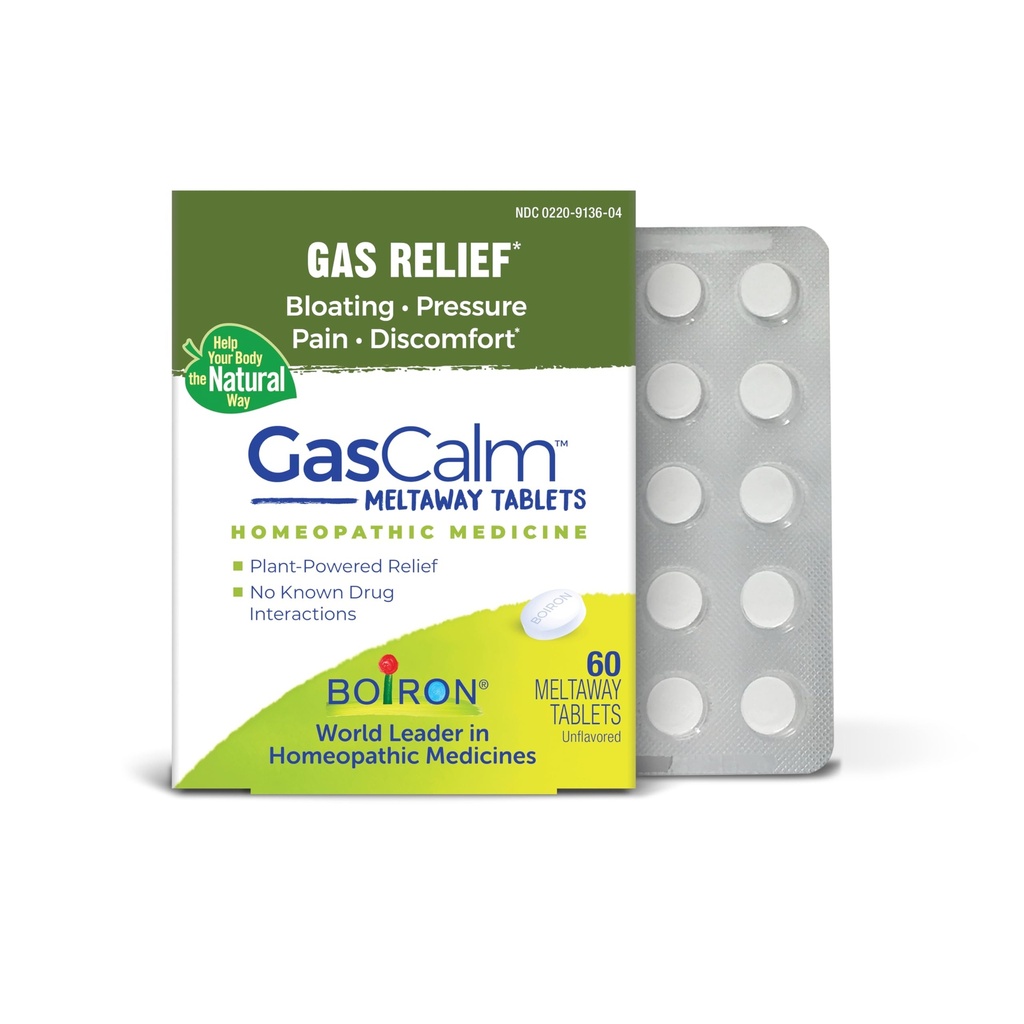 Boiron GasCalm Tablets for Relief from Gas Pressure, Abdominal Pain, Bloating, and Discomfort - 60 Count