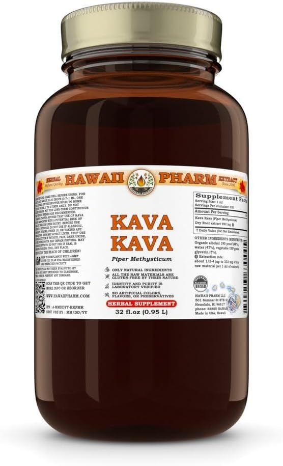 Hawaii Pharm Kava Kava Liquid Extract, Kava Kava (Piper Methysticum) Συμπλήρωμα απόχρωσης 32 oz Unfiltered