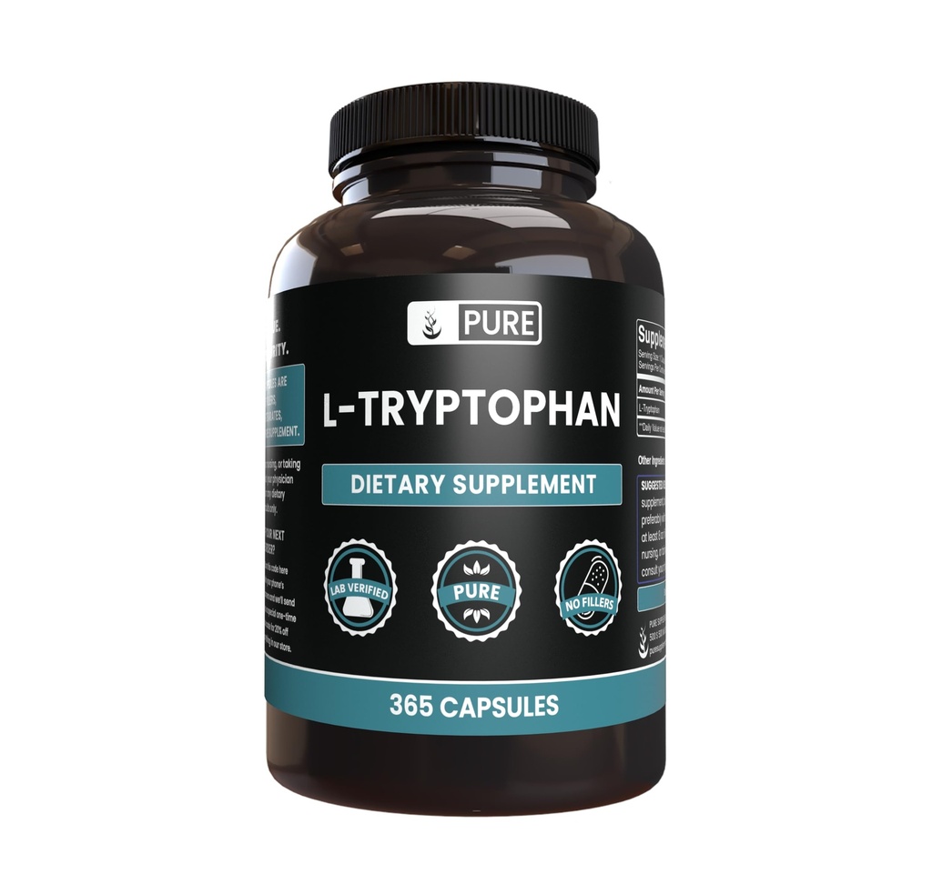Αμιγώς πρωτότυπα συστατικά L-Tryptophan (365 κάψουλες) Δεν Μαγνήσιο ή Ρύζι Fillers, Πάντα καθαρό, Εργαστήριο Επαληθευμένο