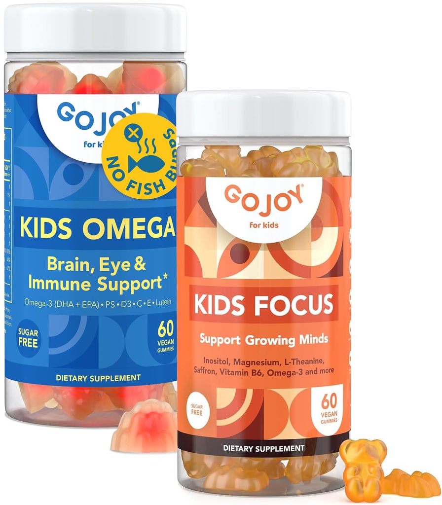 Kids Omega 3 DHA and 7 in 1 Kids Focus Gummies Bundle - Extra Support for Children