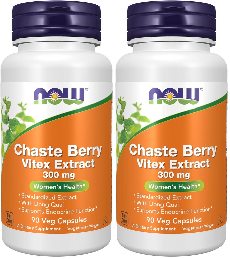 Now Supplements, Chaste Berry Vitex Extract 300 mg with Dong Quai, Women's Health*, 90 Veg Capsules (Pack of 2)