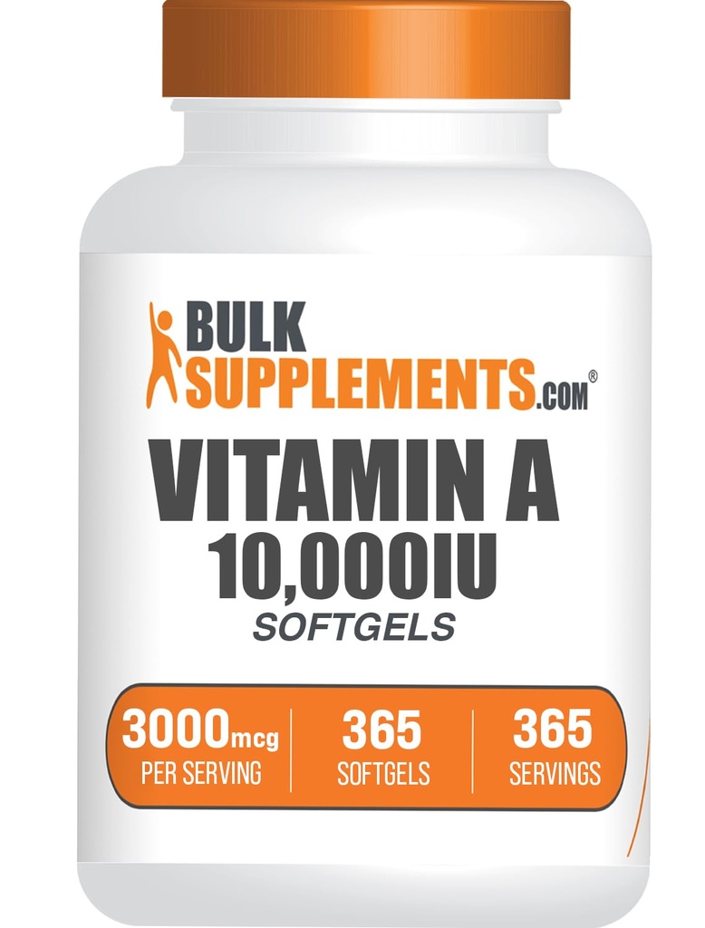 BulkSupplements.com Βιταμίνη Α 10000 IU Softgels - όπως Retinyl Palmitate, συμπλήρωμα βιταμίνης Α - για την υποστήριξη ματιών & ανοσοποιητικών, χωρίς γλουτένη, 1 Softgel ανά υπηρεσία, 365 Count (Pack of 1)