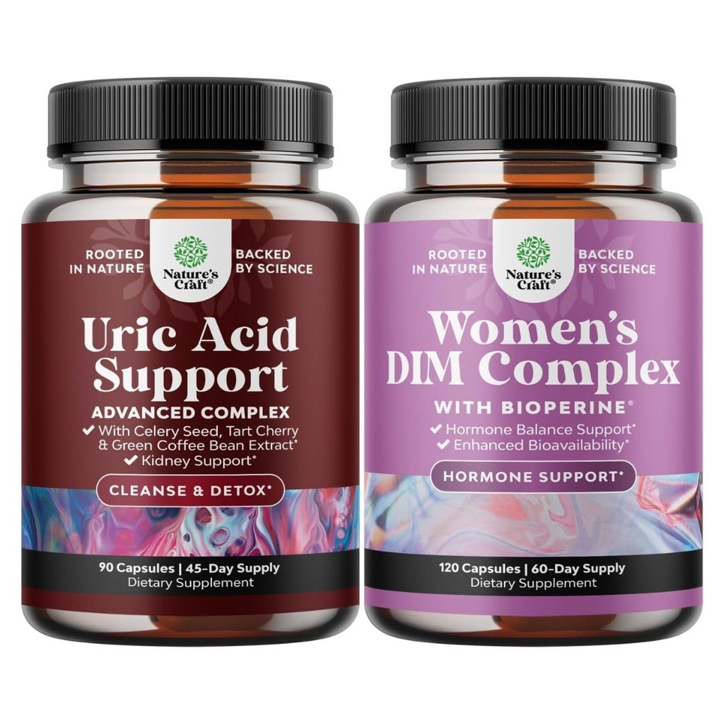 Bundle of Uric Acid Cleanse & Detox - Green Coffee Beans with Turmeric, Tart Cherry & Celery Seed for Kidney and DIM Supplement for Women with DIM and Black Pepper Menopause Support and PMS Relief