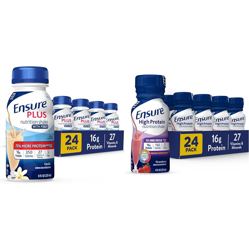 Ensure Plus Liquid Nutrition Shake with Fiber, 16 Grams of Protein & Ensure High Protein Nutritional Shake, 16g Protein, Meal Replacement Shakes