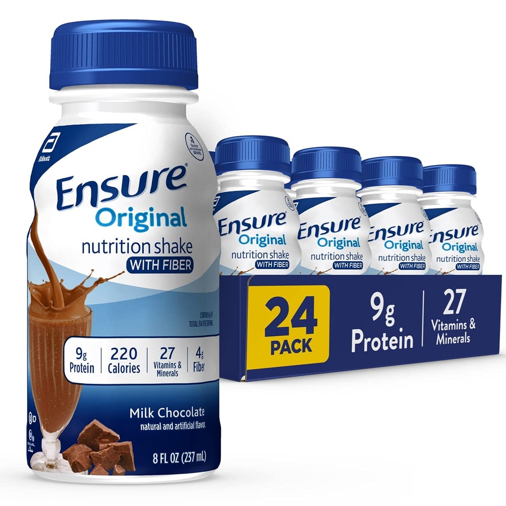 Ensure Plus Dark Chocolate and Ensure Original Milk Chocolate Nutrition Shakes, Meal Replacement, Protein, Vitamins, 24 Count