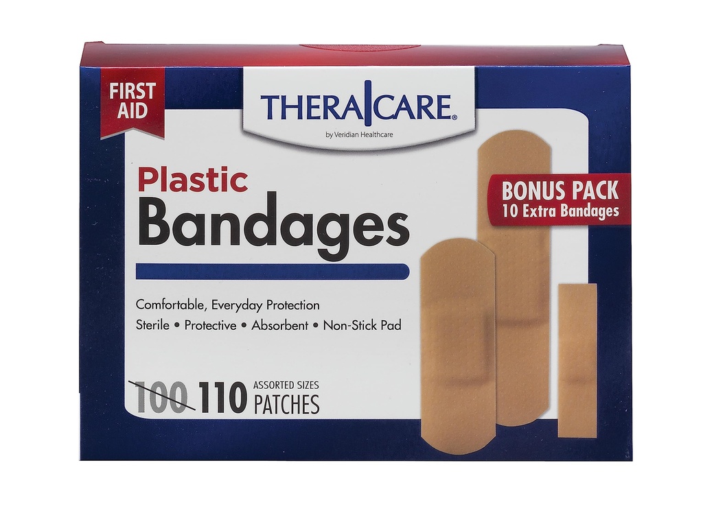 TheraCare First Aid Plastic Bandages Assorted Sizes 110 Count