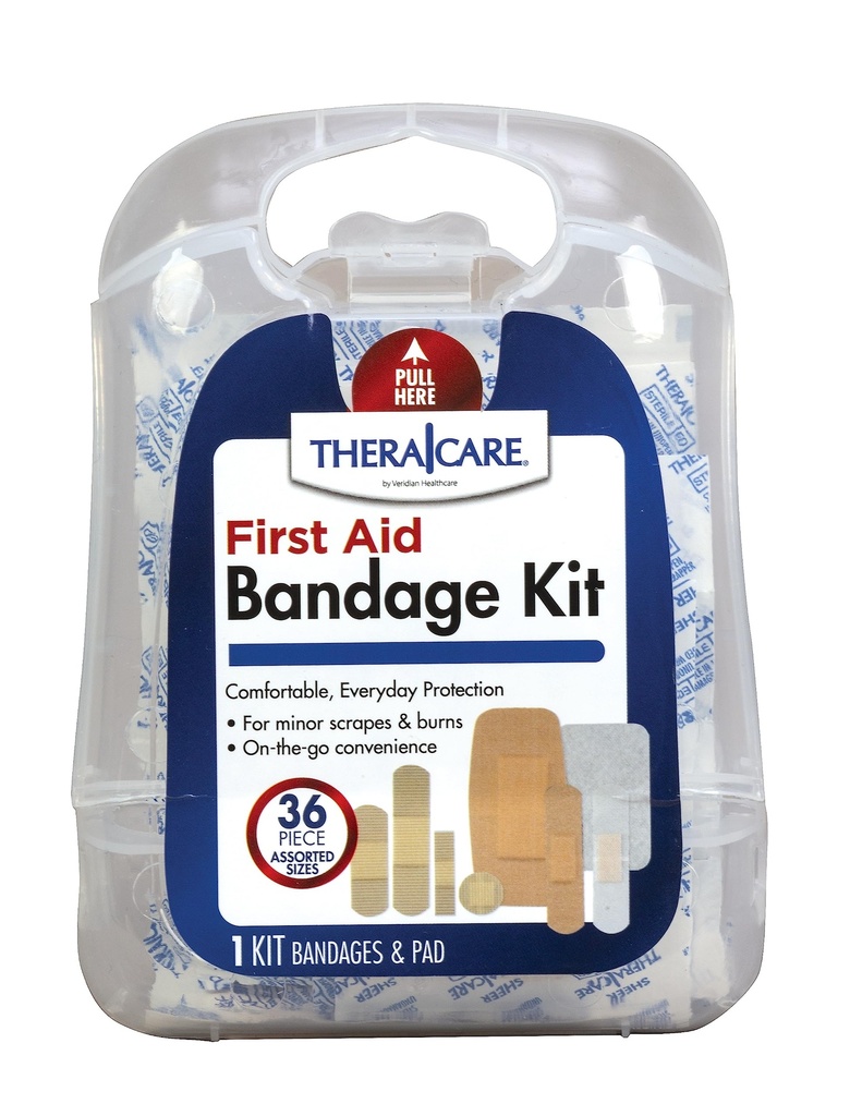 TheraCare First Aid Bandage Kit | Assorted, 36 Count | Sterile Wound Dressing with Non-Stick Pad