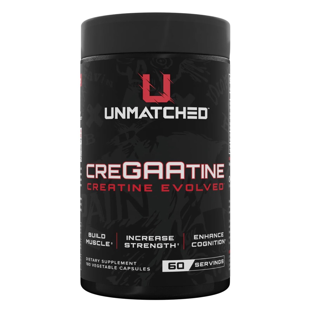 Unmatched CreGAAtine Optimized Creatine | Creatine Monohydrate + GAA (Guanidinoacetic Acid) | Muscle Build, Strength, Recovery | 180 Capsules, 60 Servings (Unflavored)