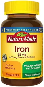 Nature Made Iron 65 mg 365 Tablets (325 mg Ferrous Sulfate), Συμπλήρωμα διατροφής για την υποστήριξη των ερυθρών αιμοσφαιρίων, 365 Tablets, 365 Day Supply- Δεμένο με nalkotSupliments Guide