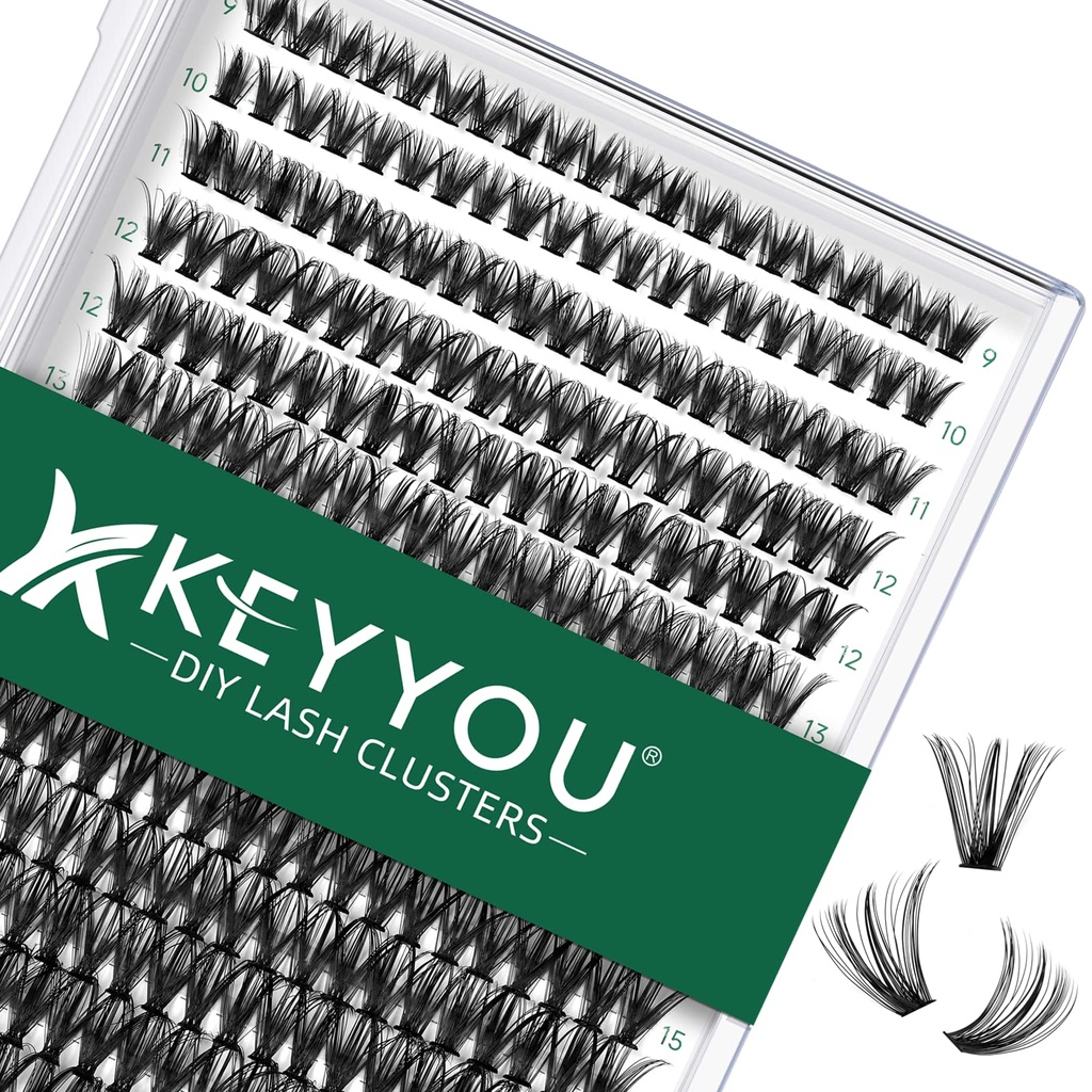 KEYYOU Lash Clusters 300pcs Individual Lashes, 40D 0.07D Curl 9-18MIX DIY Eyelash Extension, Soft & Natural Volume Cluster Lashes with Large Tray