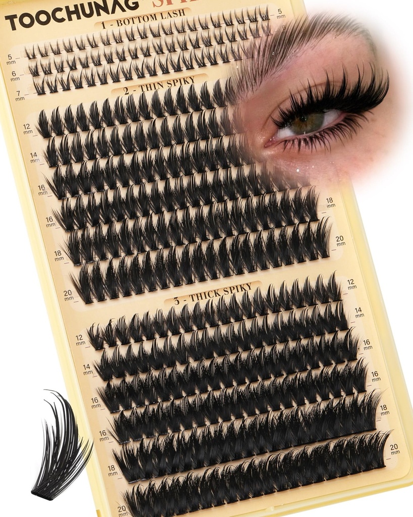 Spiky Manga Lash Clusters 12-20mm Anime Eyelash Clusters 300pcs Cluster Eyelash Extensions Fairy Eyelashes Cluster with Bottom Individual Lashes 80D+100D Volume DIY Lash Extension by TOOCHUNAG