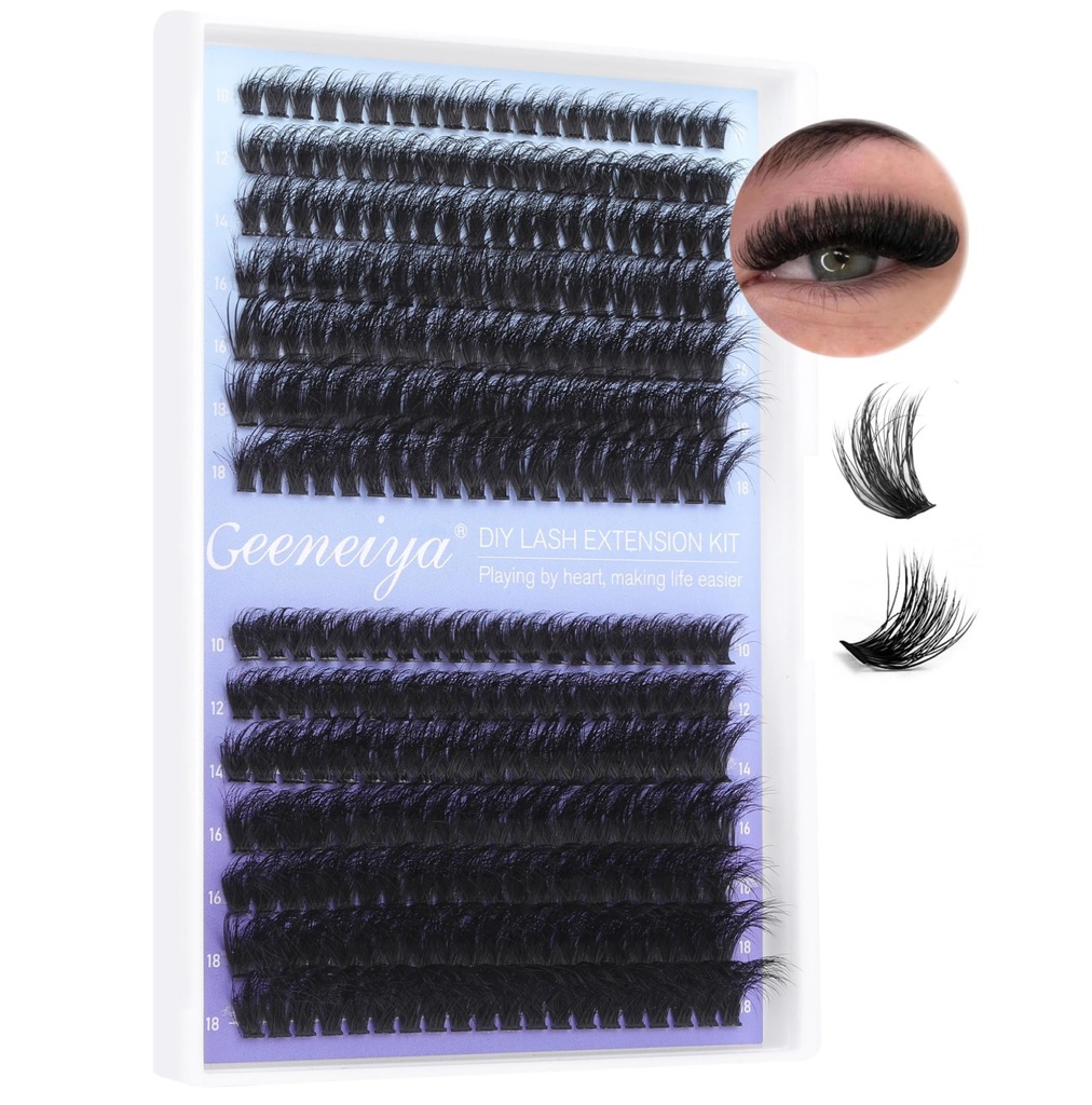 Geeneiya Eyelash Clusters Full Lash Extension Mink Thick Cluster Eyelash Extensions 10-18MM Cluster Lashes Individual Wispy Fake Eyelashes, Not Kit (60D+80D, 280Pcs)