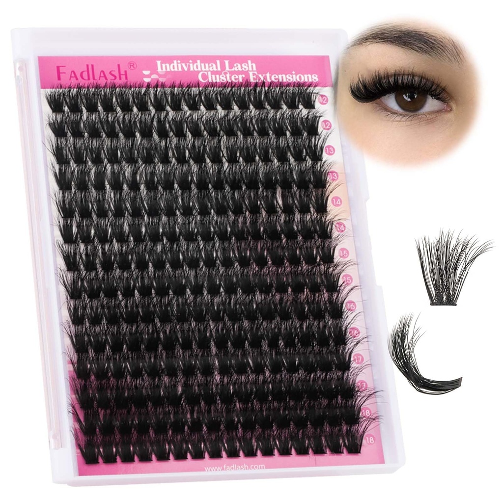 FADLASH Lash Clusters 100D Fluffy Eyelash Clusters 12-18mm Individual Lashes Cluster Eyelash Extensions 3D Effect Wispy Thick Lash Extension Clusters (100D-0.07-D, 12-18mm)
