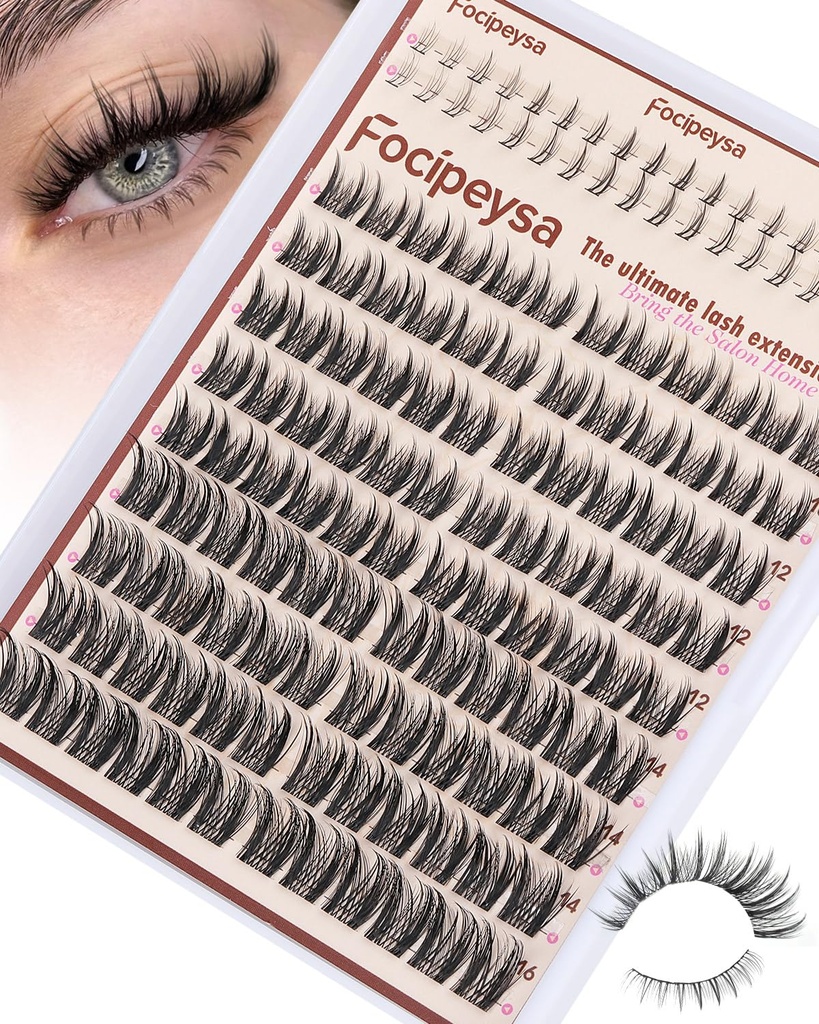 Focipeysa Wispy Lash Clusters Natural Eyelash Clusters Pestañas Postizas Naturales Spiky Manga Lash Extensions C Curly Individual Lashes 10-16mm with Bottom Lashes Clusters DIY Lash at Home
