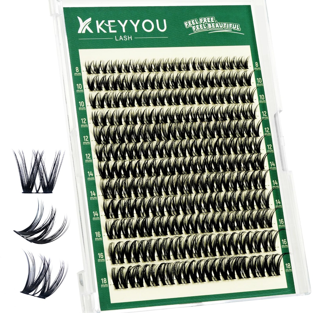 KEYYOU Flora Lash Clusters Flaunt Eyelash Clusters D Curl Cluster Eyelash Extensions 8-18mix False Eyelashes 132pcs Classic Wispy Natural Lash Cluster with Spikes（F01）