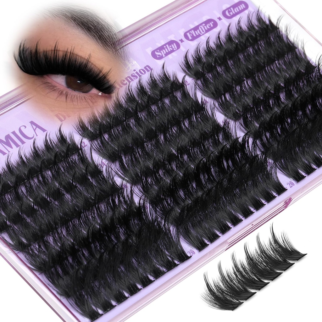 Spiky Lash Clusters Volume Eyelash Clusters Wispy Lashes Clusters Manga Cluster Eyelash Extensions 12-20mm D Curl Individual Lashes 200D Fluffy Cluster Lashes for DIY Lash Look by Yawamica