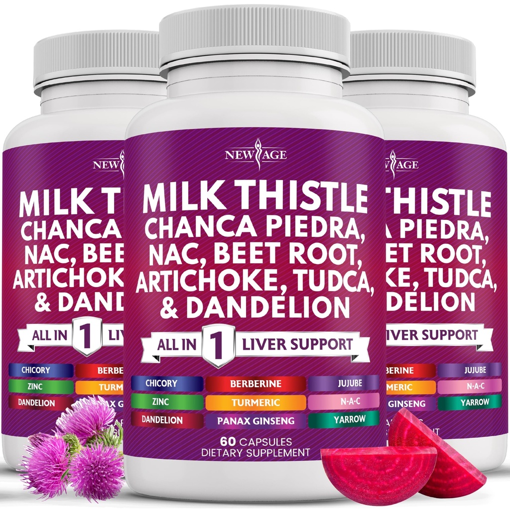 NEW AGE Milk Thistle NAC Chanca Piedra Beet Root Artichoke Dandelion Root Astragalus - Plus TUDCA & Ginger - 180 Count
