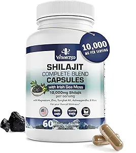 Pure Himalayan Shilajit για άνδρες και γυναίκες - 10.000mg Shilajit Ashwagandha Συμπληρώματα + Ιρλανδική θάλασσα Moss, Tongkat Ali, PQQ & More - 60 κάψουλες