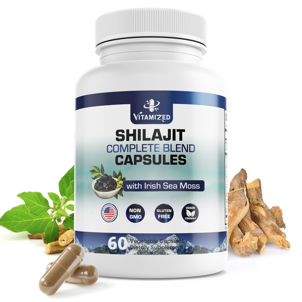 Pure Himalayan Shilajit για άνδρες και γυναίκες - 10.000mg Shilajit Ashwagandha Συμπληρώματα + Ιρλανδική θάλασσα Moss, Tongkat Ali, PQQ & More - 60 κάψουλες