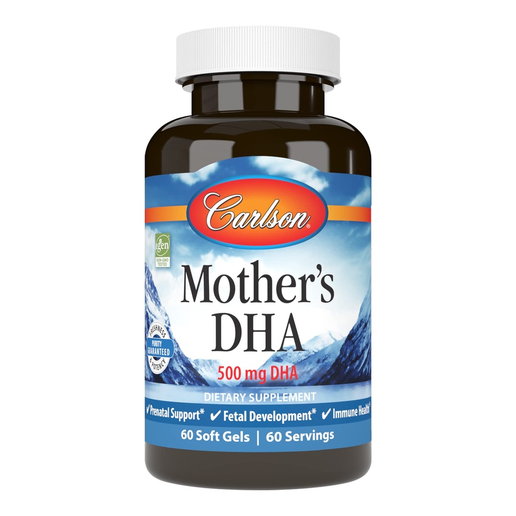 Carlson - DHA μητέρας, 500 mg DHA, προγεννητική υποστήριξη, εμβρυϊκή ανάπτυξη & ανοσοποιητική υγεία, 60 Softgels