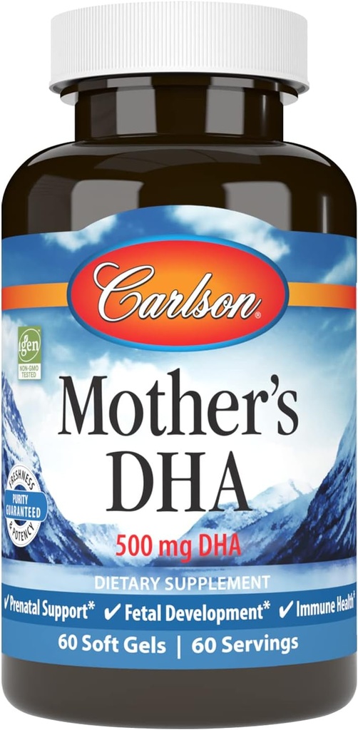 Carlson - DHA μητέρας, 500 mg DHA, προγεννητική υποστήριξη, εμβρυϊκή ανάπτυξη & ανοσοποιητική υγεία, 60 Softgels