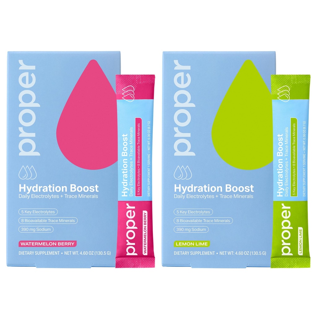 Proper Hydration Sticks – Electrolyte Powder Drink Mix Packets with Trace Minerals for Rapid Hydration + No Artificial Sweeteners – Lemon Lime