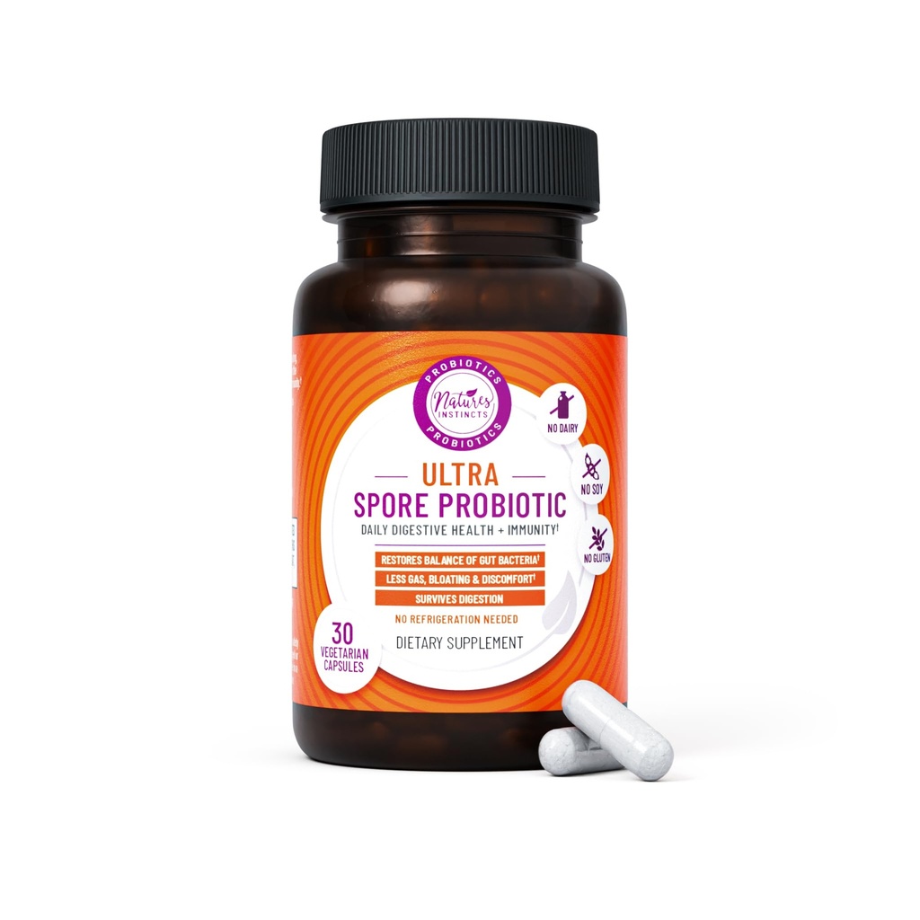 Ultra Spore Probiotic with Live Strains | Daily Soil Based Probiotic for Digestive Support & Gut Health | Soy-Free, Dairy-Free, Gluten-Free, Non-Refrigerated Probiotics, 30 Capsules