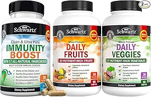 BioSchwartz Daily Fruits and Veggies Supplement for Women and Men (1 Month Supply) Plus 17 in 1 Immune Support Supplement with Antioxidants (1 Month Supply)