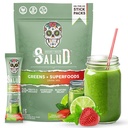 Salud 2-in-1 Greens Powder + Superfood Drink Mix Packets, 20+ Fruits and Veggies, Probiotics, Prebiotics, Supports Digestive Health, Bloating Relief, Vegan, Strawberry Lime (15 Servings)