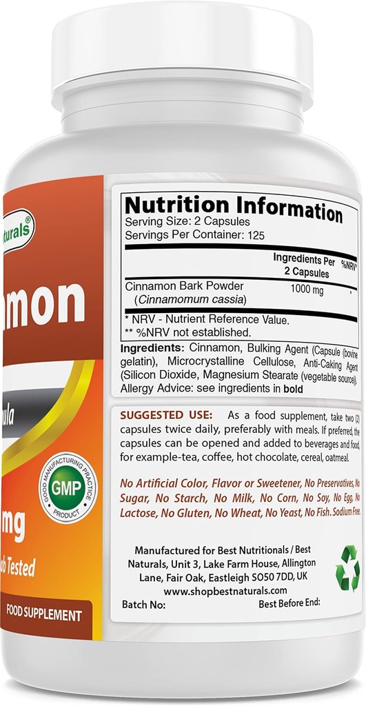 Best Naturals Κανέλα 500 mg & Βερβερίνη Plus 1000mg