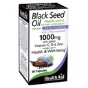 HealthAid Black Seed Oil Capsules, 1000mg, 60 Count, Cold-Pressed with Vitamin C, D, Zinc for General Health and Wellbeing, Vegan, Rich in Thymoquinone